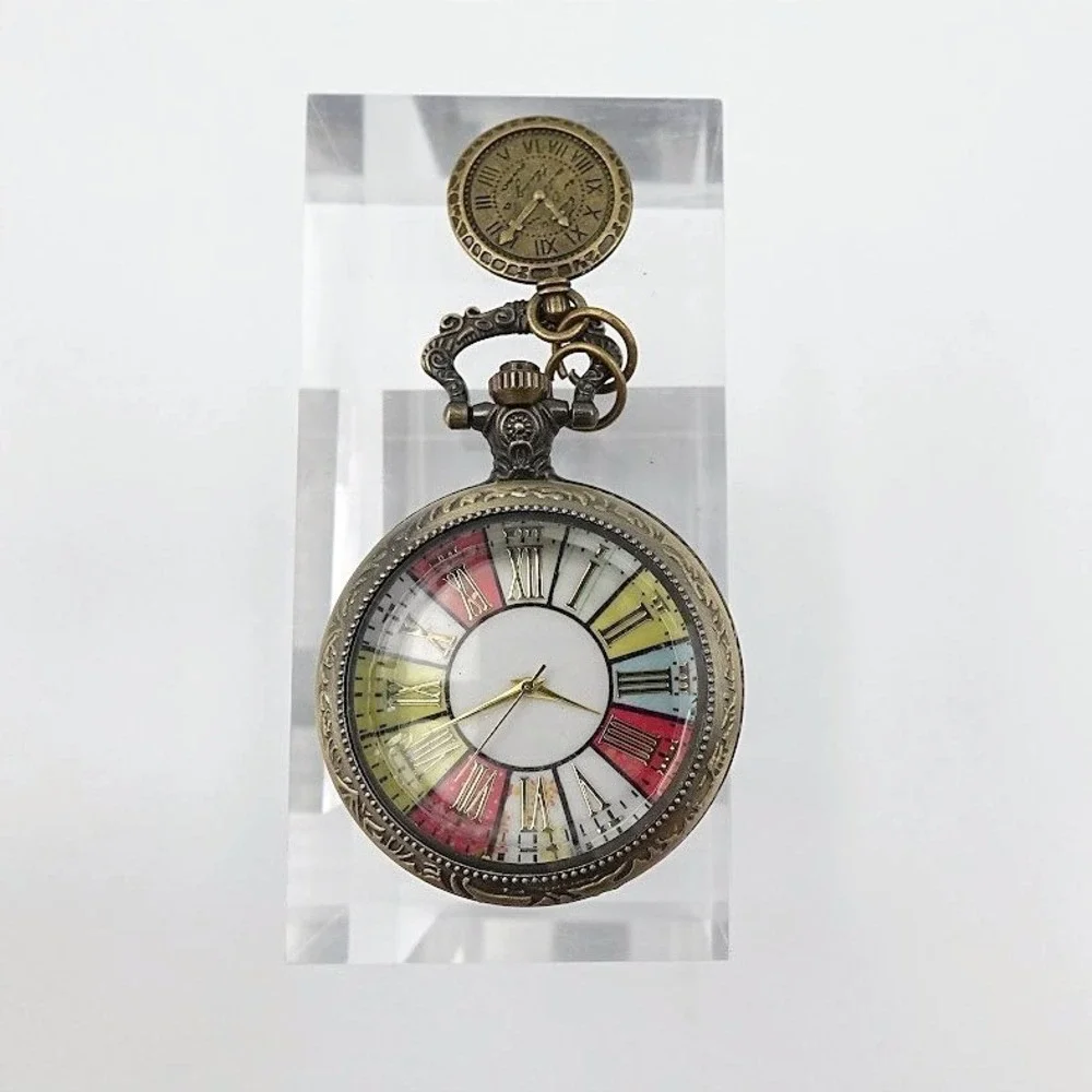 Steampunk Pocket Watch Fob Bronze Tone Clock Face Charm NEW Battery